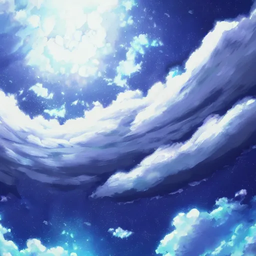 Prompt: anime clouds, sky, digital painting, trending on artstation, fisheye perspective, highly detailed