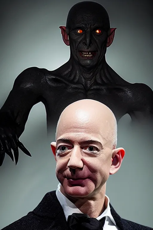 Image similar to jeff bezos as a vampire, photorealistic, cinematic lighting, highly detailed, very intricate, nosferatu, by guillermo del toro