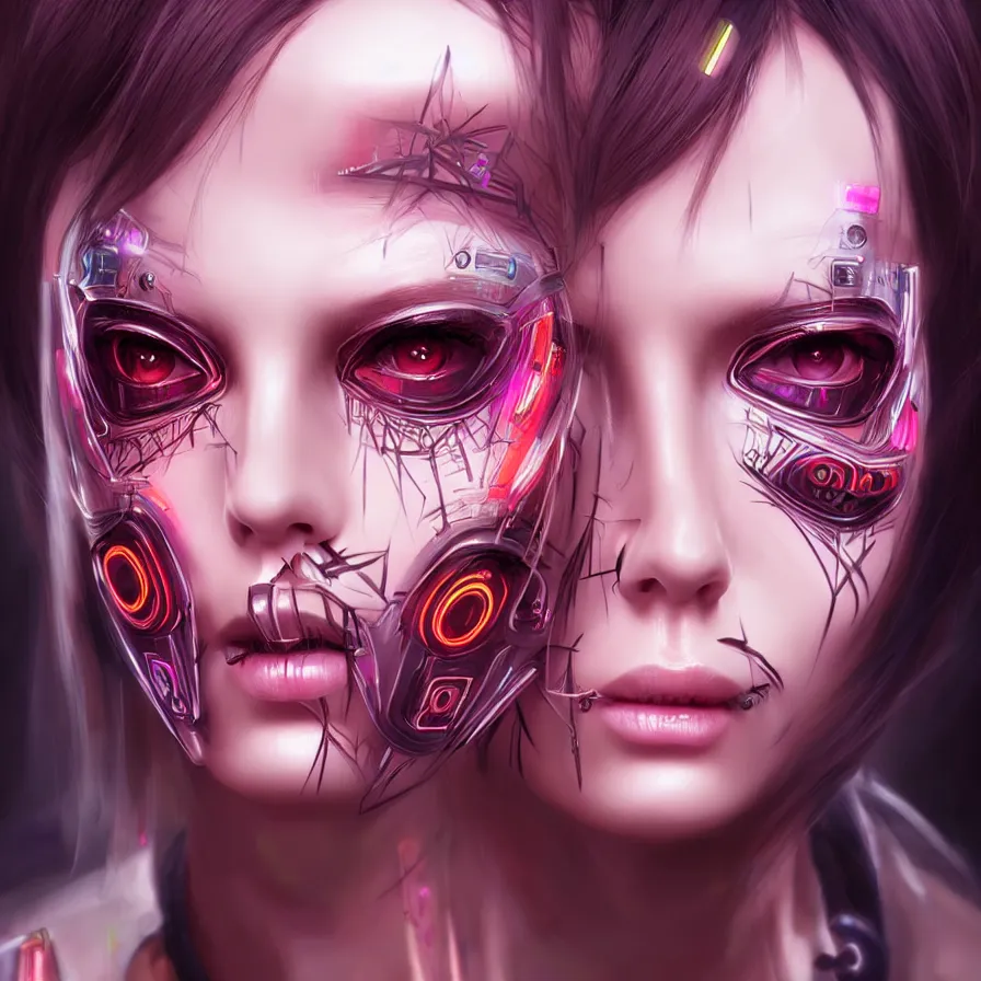 Prompt: face decoration on beautiful woman face, cyberpunk art by kuno veeber, cgsociety, computer art, ultra detailed, futuristic, anime aesthetic