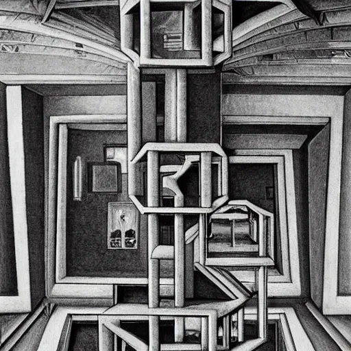 Image similar to high school, mc escher painting