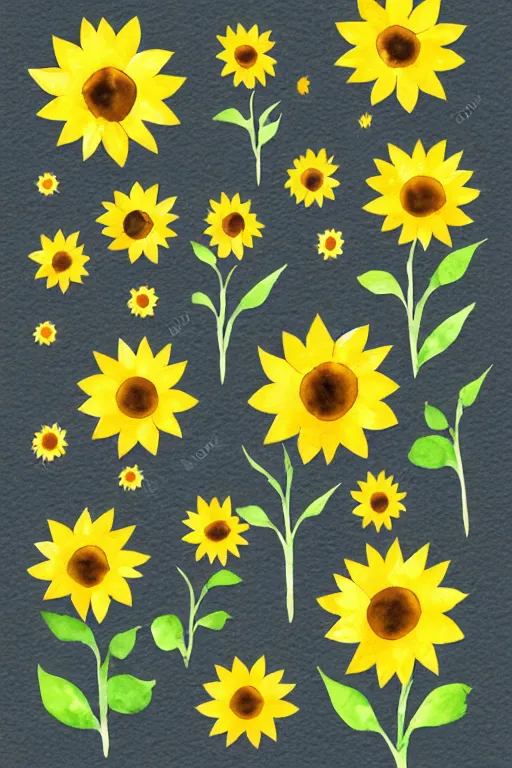 Image similar to minimalist watercolor sunflowers on white background, illustration, vector art