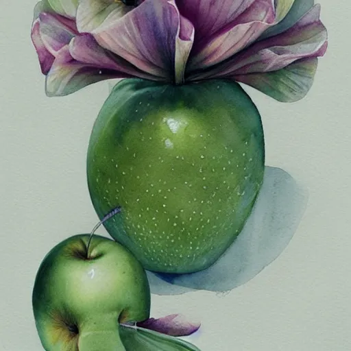 Image similar to watercolor still life with green apples by anna dittmann, by marco mazzoni, by stephanie law,