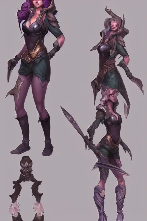 Prompt: A brand new league of legends character, female league of legends character concept art, character front and back reference sheet