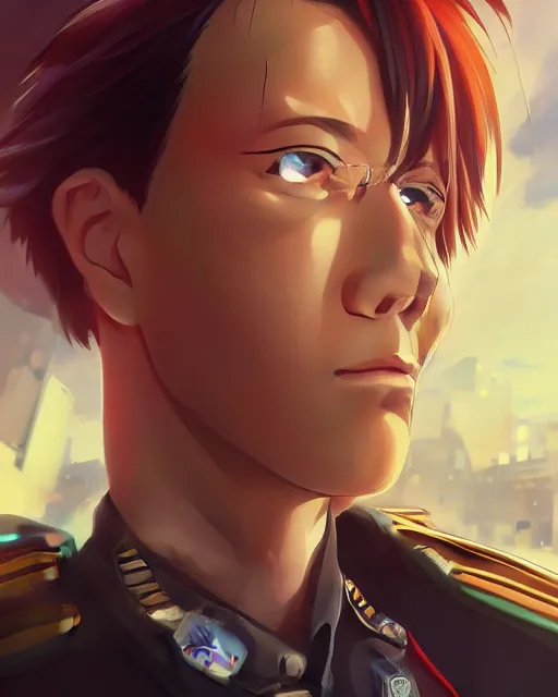 Prompt: anime key visual of michael mcintyre police officer in a flying car, cyberpunk, futuristic, perfect eyes, stunning features, perfect face!!, high details, digital painting, artstation, smooth face, soft focus, illustration, art by artgerm and greg rutkowski and alphonse mucha