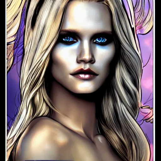 Prompt: abbey lee kershaw as emma frost, symmetrical facial features, 8 k intricate detail, golden ratio, in the style of alan davis, arnold rendering,