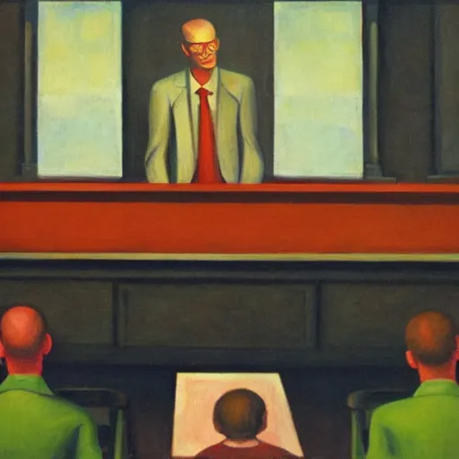 Prompt: giant baby professor giving a college lecture, lecture hall, dystopian, pj crook, edward hopper, oil on canvas