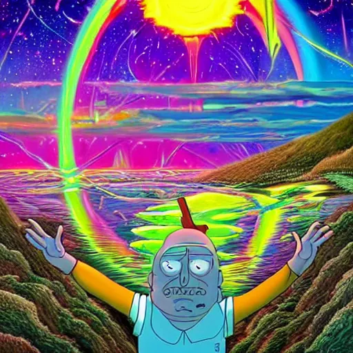 Prompt: Daniel the prophet dreaming of divine magical reflections of knowledge encoded in time and space ultra high quality surrealism style of Rick and Morty