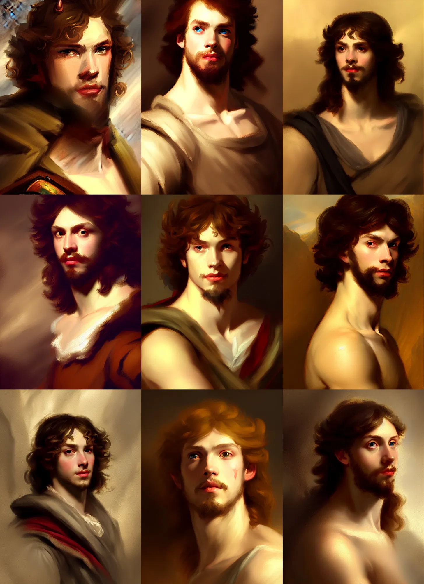 Prompt: portrait of a male, pretty, beautiful, dnd character art portrait, matte fantasy painting, deviantart artstation, by peter lely and anton van dyck and henry raeburn, cinematic