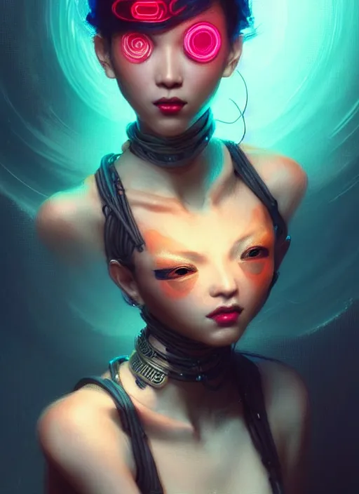 Image similar to sensual oriental female humanoid with freckles, by loish, d & d, fantasy, cyber neon lighting, futurism, intricate futuristic jewelry accessories, cyberpunk high fashion, profile posing, hyper photorealistic, digital photography, artstation, pinterest, concept art, art by pascal blanche and greg rutkowski,