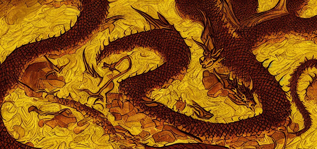 Image similar to Smaug the Dragon's horde of gold, digital painting