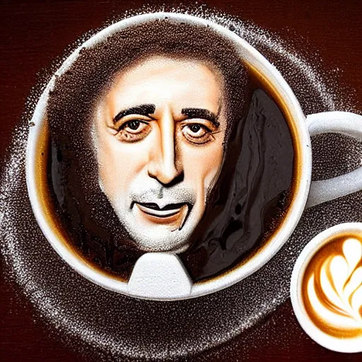 Image similar to al pacino portrait made of milk foam and coffee in a cup of cappuccino, high detail