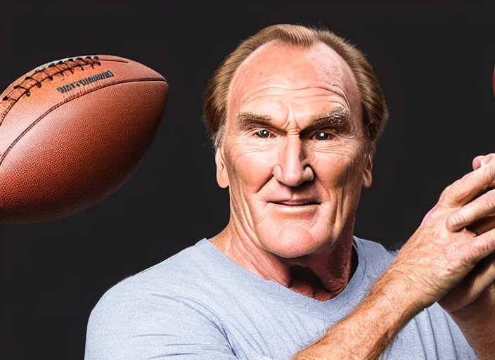 Prompt: studio portrait photo still of craig t nelson!!!!!!!! at age 3 3 years old 3 3 years of age!!!!!!! holding a football, 8 k, 8 5 mm f 1. 8, studio lighting, rim light, right side key light