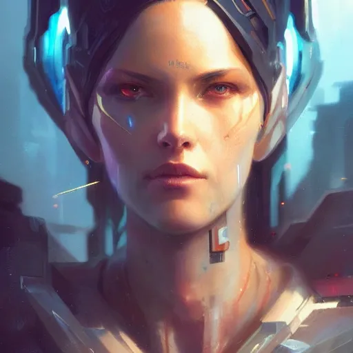 Image similar to a beautiful portrait of a cyberpunk goddess by greg rutkowski and raymond swanland, trending on artstation, ultra realistic digital art