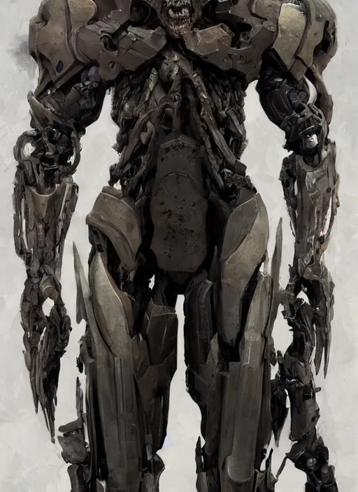 Image similar to willem dafoe as victor stone, full body concept, cyborg, borg, strogg, face of a man, terminator, flesh, quake strogg, doom demon, wolfenstein, monstrous, symmetry, symmetrical, concept art by ruan jia and greg rutkowski