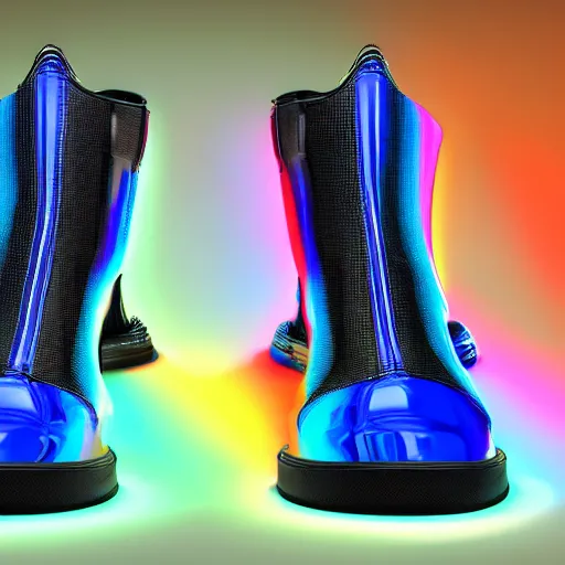Image similar to photo of futuristic balenciaga and vetements sneakers by felipe pantone and giger and cronenberg, ultra rendered extreme realism and detail, 8 k, highly detailed, realistic, pbr, surreal, hyper realistic, colorful, direct lighting, photorealistic,
