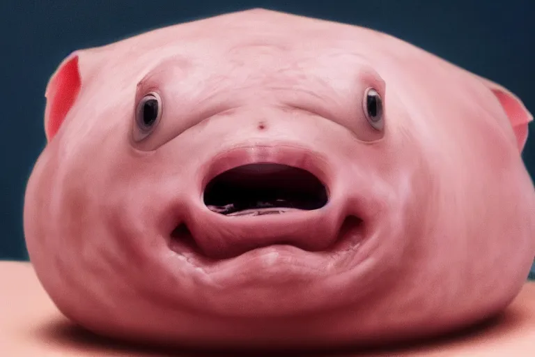 Image similar to a blob fish getting anxious at a job interview, Natural Geographic, photo, 4K