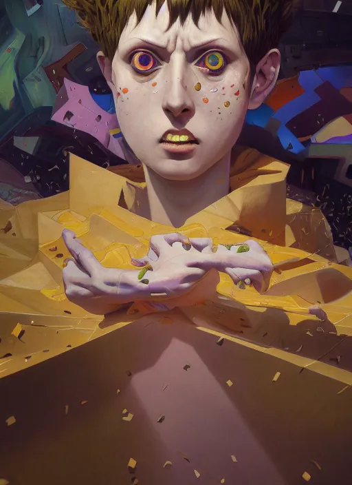 Image similar to mob psycho, cubism, naturel, hyper detailed, digital art, trending in artstation, cinematic lighting, studio quality, smooth render, unreal engine 5 rendered, octane rendered, art style by klimt and nixeu and ian sprigger and wlop and krenz cushart.