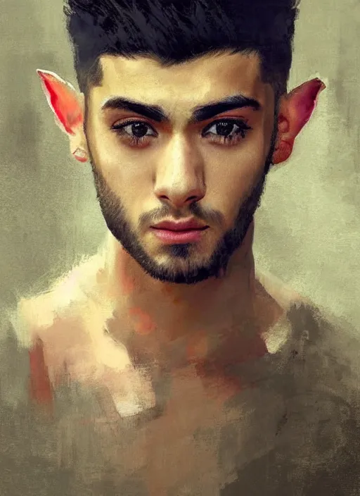 Prompt: portrait painting of zayn malik as an elf by jeremy mann, only one head single portrait, pointy ears