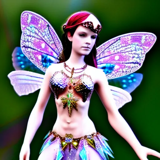 Prompt: photo of a real-life beautiful fairy with bejewelled armour , highly detailed, 4k