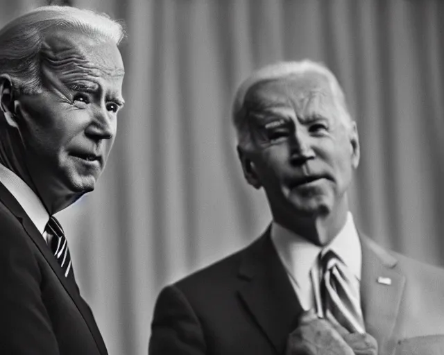 Image similar to president joe biden face to face with president joe biden, nikon 3 5 mm, photograph