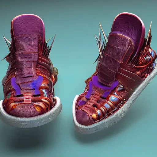 Image similar to futuristic balenciaga and vetements sneakers made out of live parts, cable, nerves, organs, by cronenberg, ultra rendered extreme realism and detail, 8 k, highly detailed, realistic, completely framed, pbr, surreal, hyper realistic, colorful, direct lighting, 3 5 mm photo, photorealistic, sharp focus,