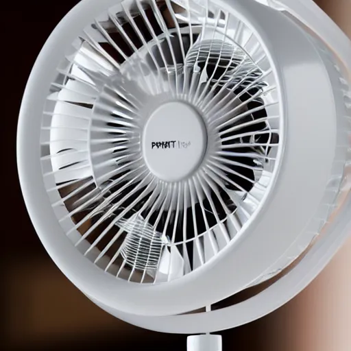Image similar to desk fan with a tube attached to the back leading to the top of the room, professional photography, studio lighting