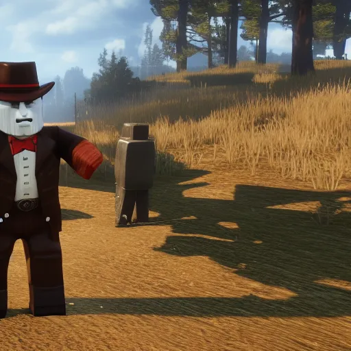 Prompt: Film still of Roblox Man, from Red Dead Redemption 2 (2018 video game)
