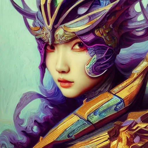 Prompt: studio portrait of lee ji - eun as colorful divine mech templar knight, absurdly beautiful, elegant, sexy, surreal detailed facial by peter mohrbacher, vincent van gogh, intricate lines, clear focus, vivid colors, matte, octopath voyager, final fantasy, unreal engine, global illumination, radiant light, during a blood moon
