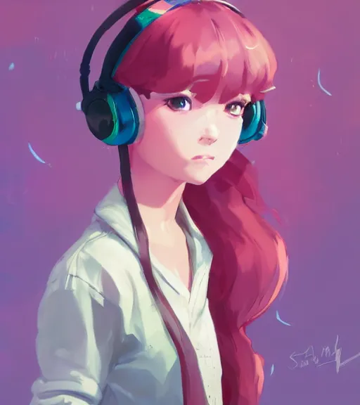 Prompt: beautiful little girl character inspired by 9 0's fashion and by madeline from celeste, art by rossdraws, wlop, ilya kuvshinov, artgem lau, sakimichan and makoto shinkai, concept art, headphones, anatomically correct, extremely coherent, realistic, smooth hd