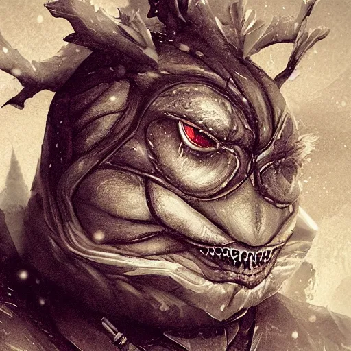 Image similar to anthropomorphic turtle humanoid, carapace, wlop, blizzard, winter, night, furs, fantasy