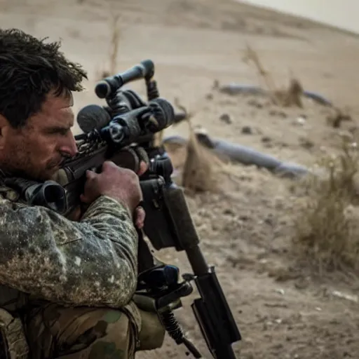 Image similar to kurdish ypg sniper in a movie directed by christopher nolan, movie still frame, promotional image, imax 7 0 mm footage, 8 k uhd