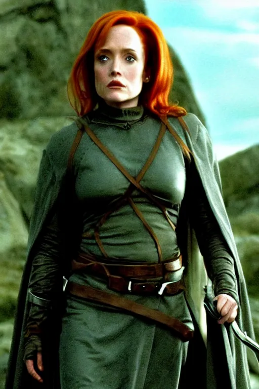 Prompt: dana scully in lord of the rings : the two towers ( 2 0 0 2 )