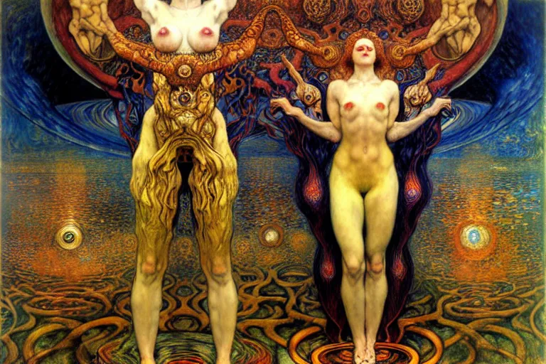 Image similar to Divine Chaos Engine by Karol Bak, Jean Delville, William Blake, Gustav Klimt, and Vincent Van Gogh, symbolist, visionary