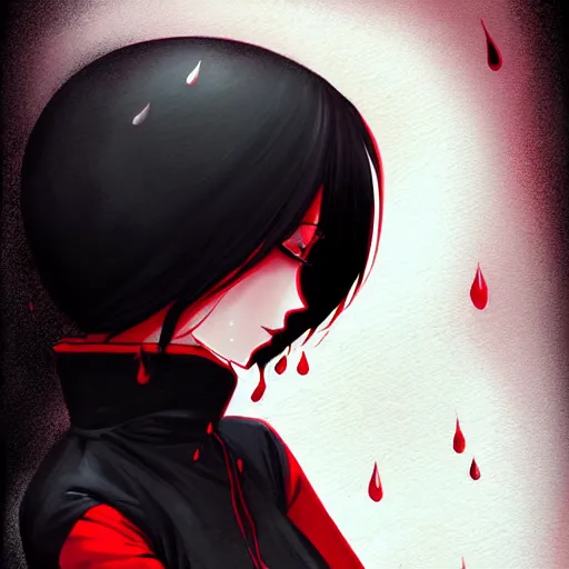 Image similar to seductive female dullahan, in the rain, highly detailed, painting, dark red and black color palette, intricate, high quality anime artstyle, in the style of ilya kuvshinov