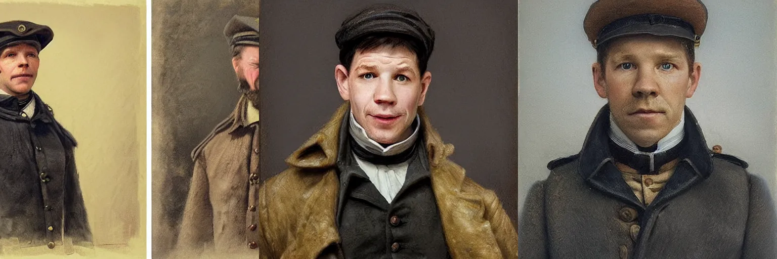 Prompt: thirty years old Lee Evans as a ((sad)) 19th century, eastern european postman (without bead and without mustache). detailed, soft focus, interesting lights, realistic, hyperdetailed, oil canvas, character concept art by Munkácsy Mihály, Hollósy Simon, Csók István, John Everett Millais, Henry Meynell Rheam, and da Vinci