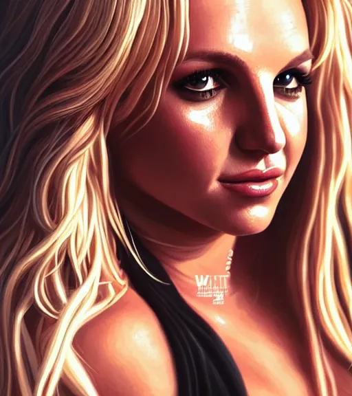 Image similar to portrait of britney spears in heightened detail, poised, intense emotion, detailed facial expression, detailed surroundings, intricate, elegant, highly detailed, centered, digital painting, artstation, concept art, smooth, sharp focus, illustration, by ( pokemon ), wlop