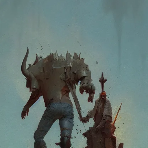 Image similar to Minotaur wearing Denim Jeans MTG Card Greg Rutkowski ismail inceoglu craig j. spearing bastien grivet james gilleard barnett newman