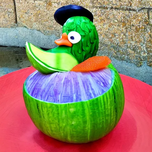 Image similar to melon carved as duck, fruit carving