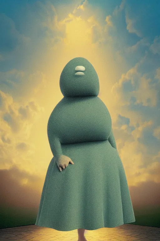 Prompt: absurdist wiggly blob in a dress, highly detailed, cam de leon & john j. park, cinematic light, thomas kinkade, medium shot, ground angle, uhd 8 k, shallow depth of field