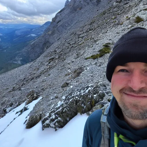 Prompt: portrait of guy hiking in the mountains