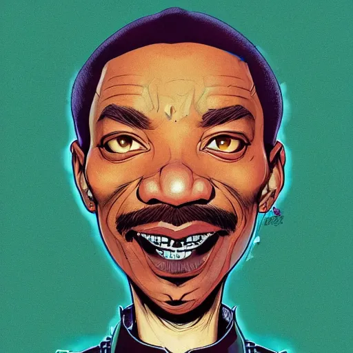 Image similar to a study of cell shaded portrait of Cartoonish Eddie Murphy concept art, llustration, post grunge, concept art by josan gonzales and wlop, by james jean, Victo ngai, David Rubín, Mike Mignola, Laurie Greasley, highly detailed, sharp focus, alien, Trending on Artstation, HQ, deviantart, art by artgem