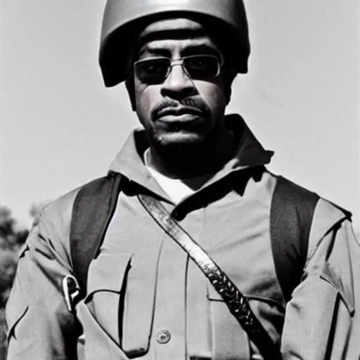 Prompt: black Robert Downey Jr as a soldier in Vietnam, award winning historical photograph