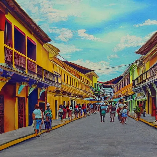 Image similar to a painting or vigan city philippines, 8 k, high definition, highly detailed, photo - realistic