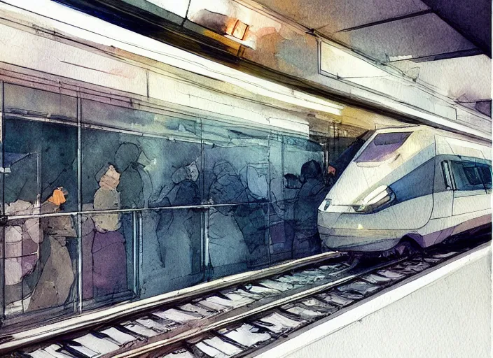 Image similar to concept art of a urban train, pinterest, artstation trending, behance, watercolor, by coby whitmore *, silver, laser light *,