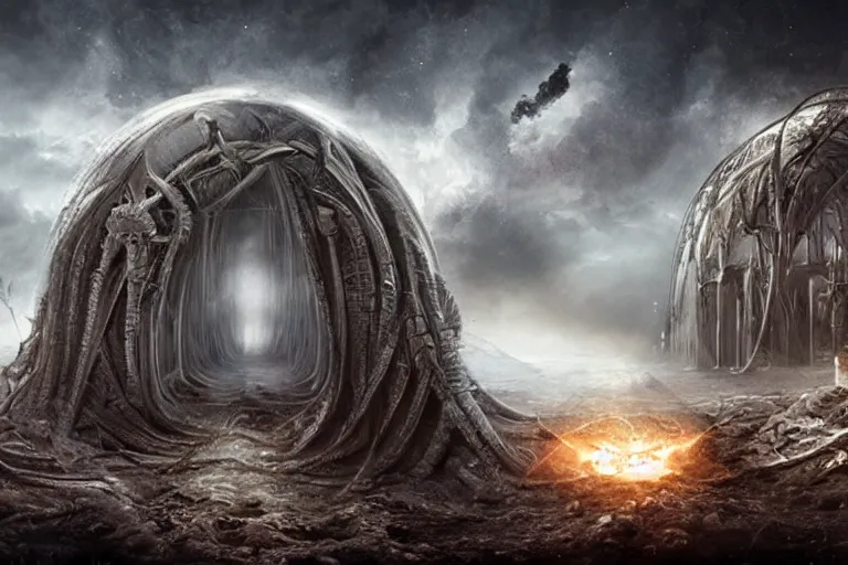 Image similar to the end of the universe, big crunch, end times apocalypse y yjessica rossier and hr giger