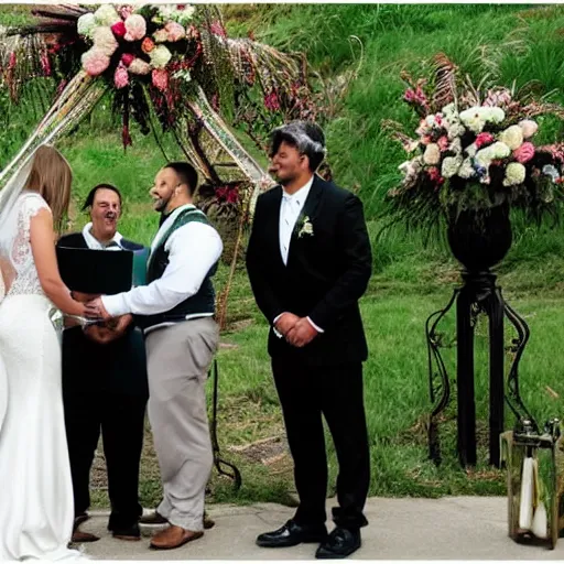 Prompt: an Irish catholic woman and a Puerto Rican man getting married, wedding photo, award winning
