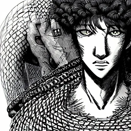 Prompt: portrait of zandaya in the style of berserk, by kentaro miura