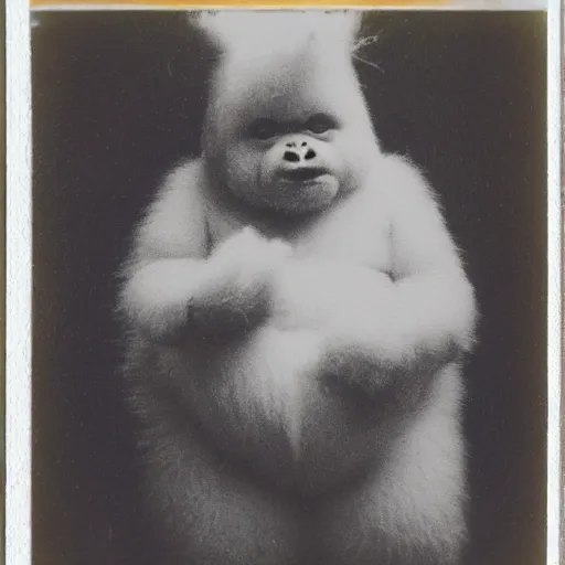 Image similar to a old polaroid of a chubby baby yeti