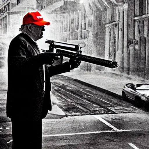 Prompt: “Donald Trump on the Call of Duty Map Der Reise fighting zombies and holding a Ray Gun, 8 mm Lena’s photography”