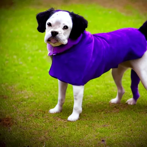 Image similar to a purple dog wearing a white top hat